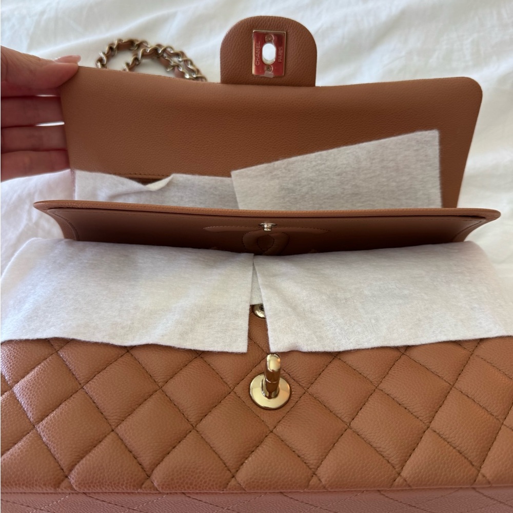 CHANEL Classic 11.12 Medium Double Flap in Camel Caviar Leather Gold Hardware - Picture 8 of 12